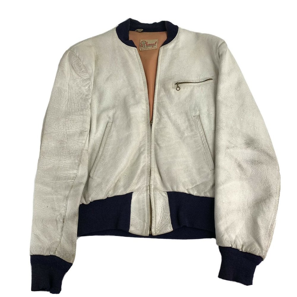 Knopf Womens White Leather Bomber Jacket
